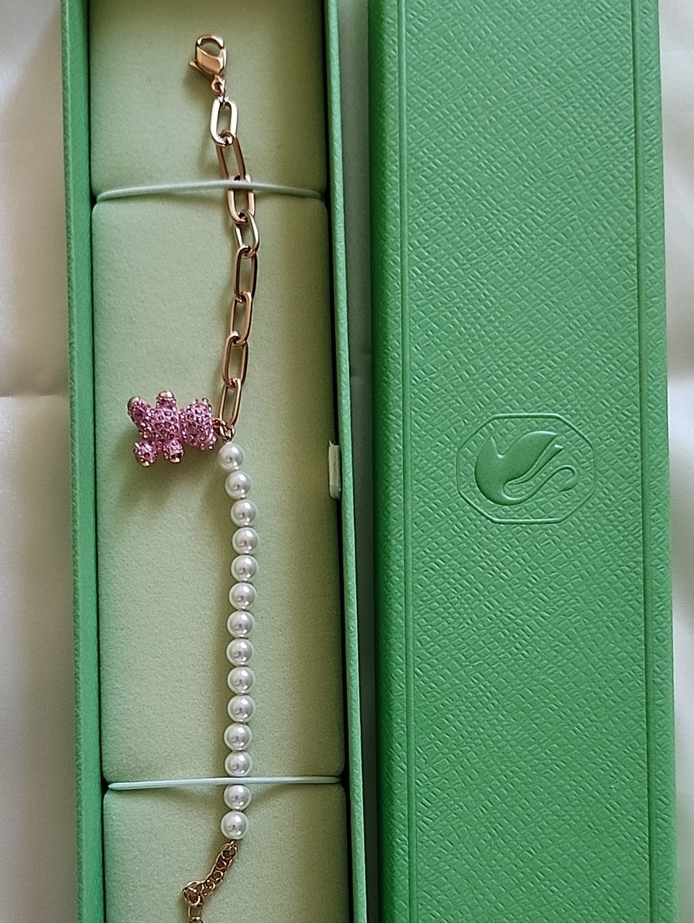 Swarovski Gold-Tone Pear Bracelet with Pink Crystal Teddy Charm